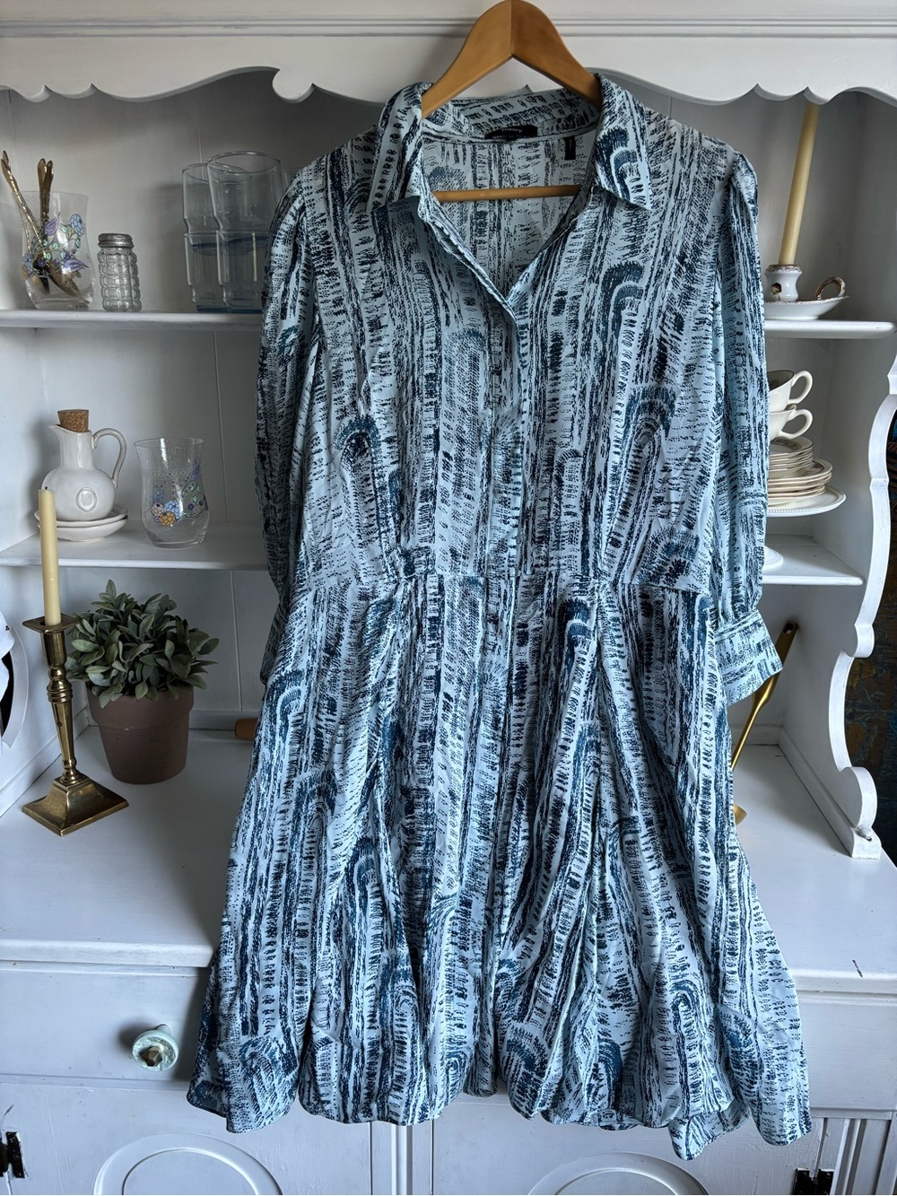 Theory Blue and Navy Abstract-Stripe Long Sleeve Dress
